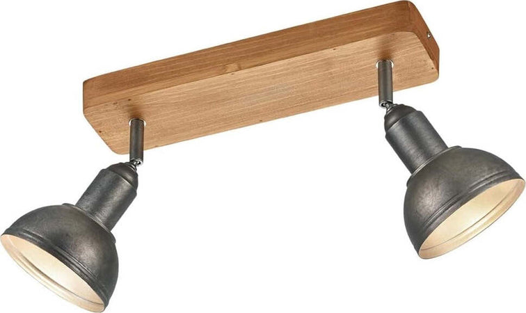 TRIO-LEUCHTEN---BARRA-2-SPOTS-DELHI-CON-CUPOLA-IN-METALLO/ACCIAIO-ANTICO-E-LEGNO-LARGHEZZA-33CM