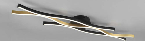 TRIO-LEUCHTEN---PLAFONIERA-BLAZE-A-LED-ONDULATA-METALLO-OTTONE-E-NERO-CON-REGOLAZIONE-INTENSITA'-E-TEMPERATURA-LUCE-CON-INTERRUTTORE-L.-108CM