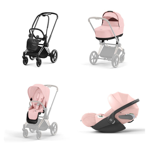Trio Cybex Platinum Priam 4 Telaio Chrome Black-Cloud T I-SIZE Plus-Peach Pink