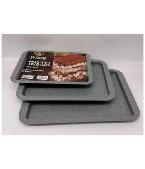 Tris 3 Teglie Rettangolari Antiaderenti Rivestimento Stone 33/38/43 Cm Da Forno