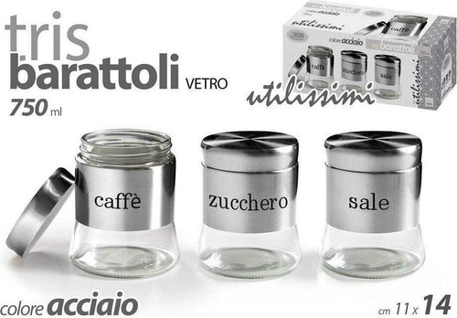 Tris Barattoli Barattolino 750ml 11x14cm Vetro Sale Zucchero Caffe 772016 Acciaio Casa e cucina/Organizzazione interni/Contenitori e barattoli da cucina/Conservazione cibi/Barattoli e contenitori Trade Shop italia - Napoli, Commerciovirtuoso.it