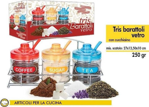 Tris Barattoli Contenitori Caff? Zucchero T? Vetro Tappo Colorato Casa, arredamento e bricolage > Cucina > Barattoli e Contenitori Trade Shop italia - Napoli, Commerciovirtuoso.it