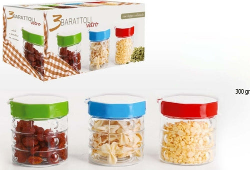 Tris Di Barattoli Vetro Con Coperchio Colorato Quadri Sale Zucchero Caffe' Dolci Casa e cucina/Stoviglie/Piatti ciotole e vassoi/Lattiere e zuccheriere/Zuccheriere Trade Shop italia - Napoli, Commerciovirtuoso.it