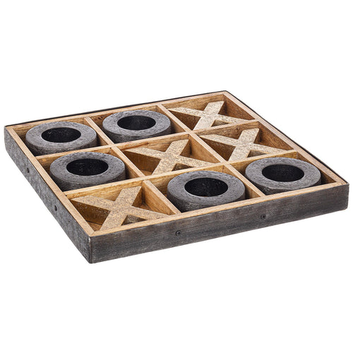 Tris in legno di mango con simboli O e X per decorazioni interne 37 cm