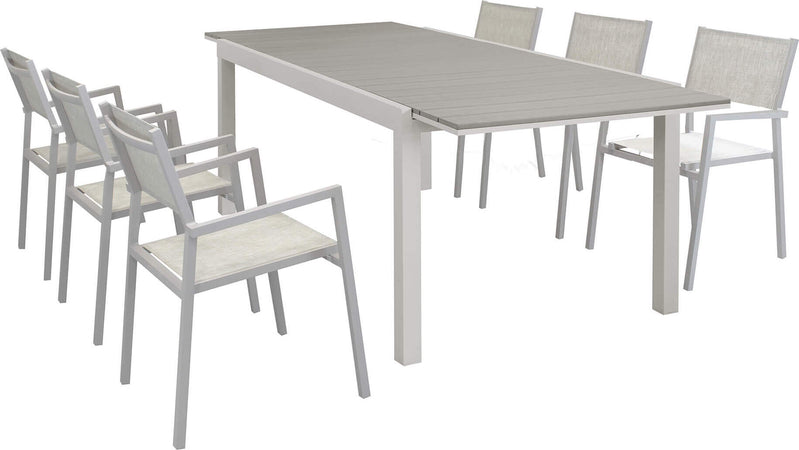 TRIUMPHUS---set-tavolo-da-giardino-allungabile-180/240x100-compreso-di-6-poltrone-in-alluminio-e-polywood-Tortora-Milani-Home