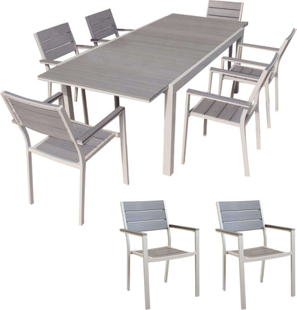 TRIUMPHUS---set-tavolo-da-giardino-allungabile-180/240x100-compreso-di-8-poltrone-in-alluminio-e-polywood-Tortora-Milani-Home