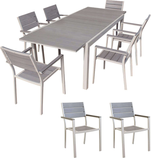 TRIUMPHUS---set-tavolo-da-giardino-allungabile-180/240x100-compreso-di-8-poltrone-in-alluminio-e-polywood-Tortora-Milani-Home