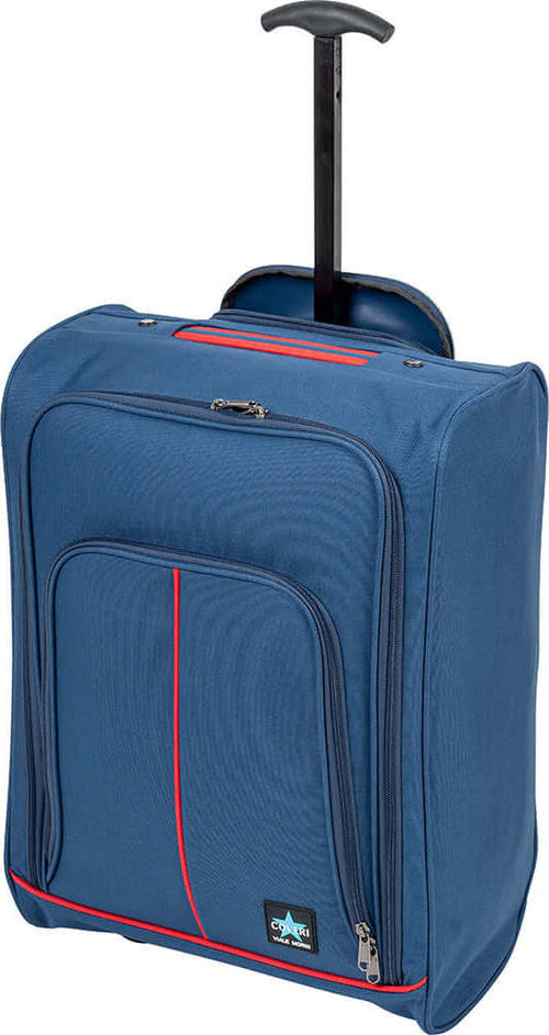 Trolley-Cabina-Morbido-Bagaglio-a-Mano-Blu-Navy-Maniglia-Telescopica-35x20x50-cm