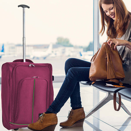 Trolley-Cabina-Morbido-Bagaglio-a-Mano-Borgogna-Maniglia-Telescopica-35x20x50cm