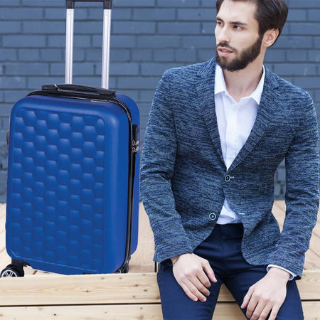 Trolley-Cabina-Rigido-Bagaglio-a-Mano-Blu-con-Maniglia-Telescopica-33.5x22x55cm