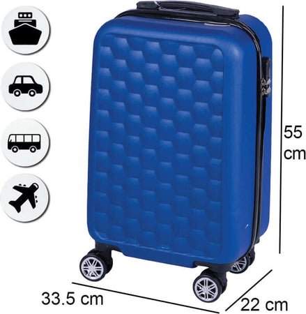 Trolley-Cabina-Rigido-Bagaglio-a-Mano-Blu-con-Maniglia-Telescopica-33.5x22x55cm