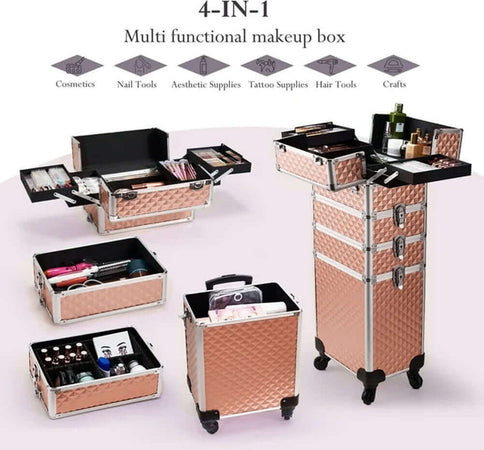 Trolley-Makeup-4in1-Valigetta-Oro-Trucco-Estetista-Beauty-Case-Ruote-Staccabili