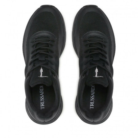 Trussardi Scarpe Uomo Nere in Pelle E Tessuto Sneakers Casual Con Lacci E Suola in Gomma Collezione Aut-Inv 2022/2023