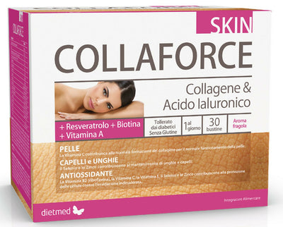 Collaforce skin 30bs Dietmed. Integratore alimentare con collagene, ac. ialuronico, resveratrolo, biotina, vit. A. Per pelle, capelli, unghie