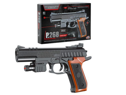 P.268 Pistola Giocattolo con Laser, Proiettili BB da 6mm, Colore Nero e Marrone, 23 cm, per Bambini e Cosplay