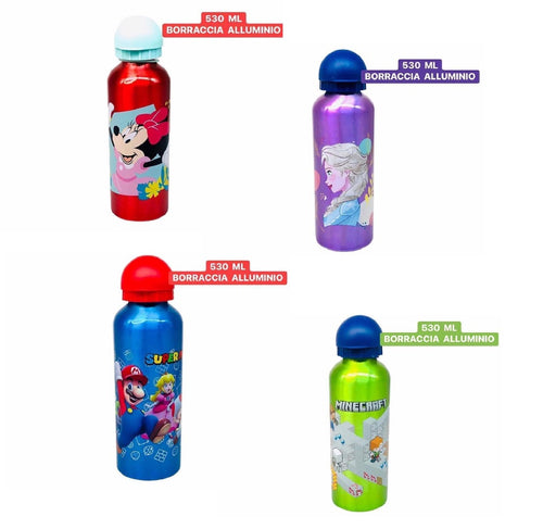 Borraccia personaggi disney in alluminio 530 ml con beccuccio e coperchio stampa a scelta