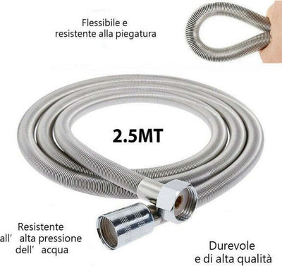 Tubo-Flessibile-Soffione-Doccino-Per-Doccia-Vasca-Bagno-2.5mt-In-Acciaio-Cromato