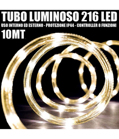 Tubo Luminoso 216 Led Bianco Caldo 10 Mt 3vie Uso Interno/esterno + Controller