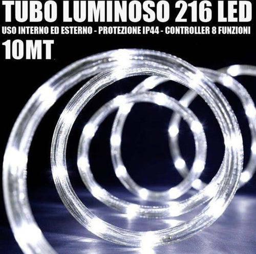 Tubo-Luminoso-216-Led-Bianco-Freddo-10-Mt-3vie-Uso-Interno/esterno-+-Controller