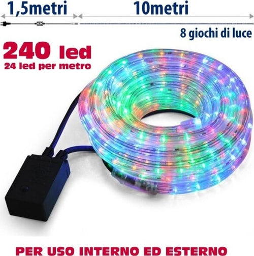 Tubo-Luminoso-Natalizio-10-Metri-Led-Multicolor-Controller-8-Funzioni-X-Esterno