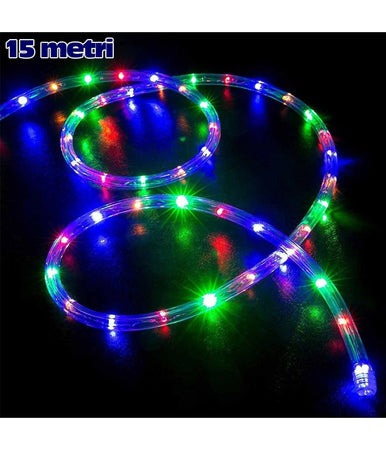 Tubo Luminoso Natalizio 15mt Led Multicolor Controller 8 Funzioni Per Esterno