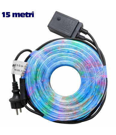 Tubo Luminoso Natalizio 15mt Led Multicolor Controller 8 Funzioni Per Esterno