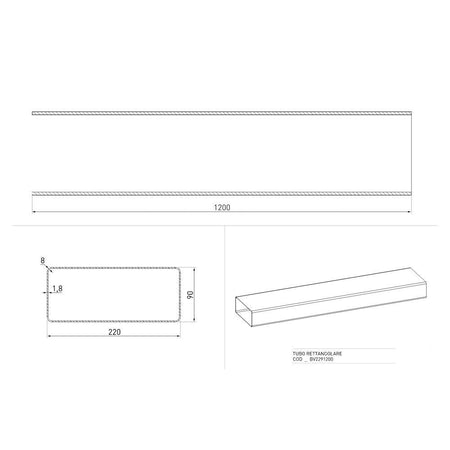 Tubo rettangolare per cappa BV2291200 220x90 mm. 1,2 mt.