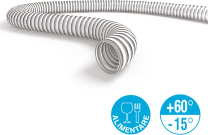 Tubo spiralato atossico in PVC con spirale di rinforzo bianco per liquidi alimentari antiurto Giardino e giardinaggio/Attrezzi da giardino e attrezzature per l'irrigazione/Attrezzature per l'irrigazione/Pompe e accessori/Tubi per irrigazione La Zappa - Altamura, Commerciovirtuoso.it