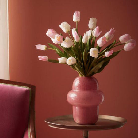 Fiore artificiale "tulipano" effetto realistico con stelo e foglie verdi
