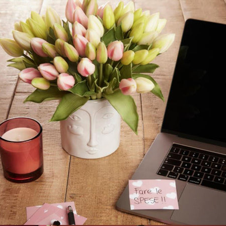 Fiore artificiale "tulipano" effetto realistico con stelo e foglie verdi