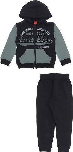 Tuta Bambino Completo 100% Cotone Felpa con Cappuccio Nera Verde Brooklyn + Pantalone Tuta Nero Elastico Completino Sport Bimbo TUTA Piccole Canaglie - Tropea, Commerciovirtuoso.it