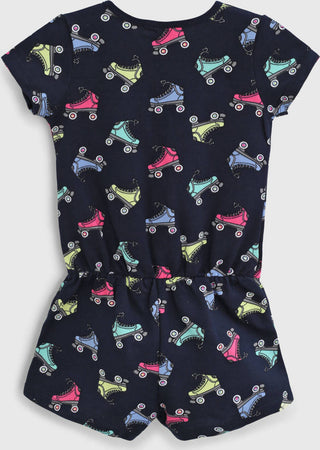 Tutina Bimba Estiva 100% Cotone Tuta Mono Pezzo Mezze Maniche Pantaloni Corti Bambina Blu Navy Stampa Pattini Colorati Tuta Estiva Leggera tutina Piccole Canaglie - Tropea, Commerciovirtuoso.it