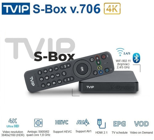 TVIP S-Box v.706 4K UHD IPTV Android Wifi Dual Band Multimedia Streamer
