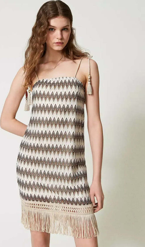 TWINSET-|-Abito-corto-jacquard-con-frange