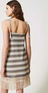 TWINSET-|-Abito-corto-jacquard-con-frange