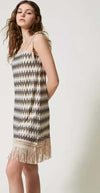 TWINSET-|-Abito-corto-jacquard-con-frange