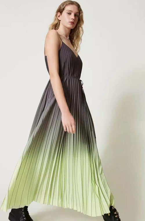 TWINSET-|-Abito-lungo-in-georgette-plissé-sfumato