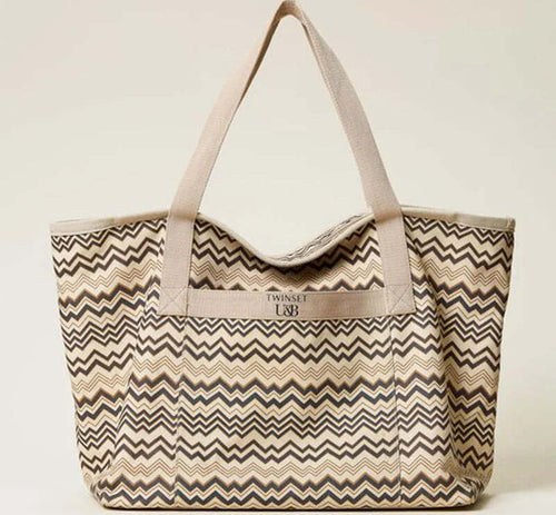 Twinset Borsa Shopper in Canvas Stampato Canapa E Nero Maxi Borsa a Spalla 2 Manici Borsa Logo Frontale, Chiusura Con Zip, Fodera Moda/Donna/Borse/Borse Tote You Store - Messina, Commerciovirtuoso.it