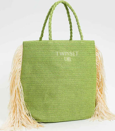 TWINSET-|-Borsa-shopping-effetto-rafia-con-frange