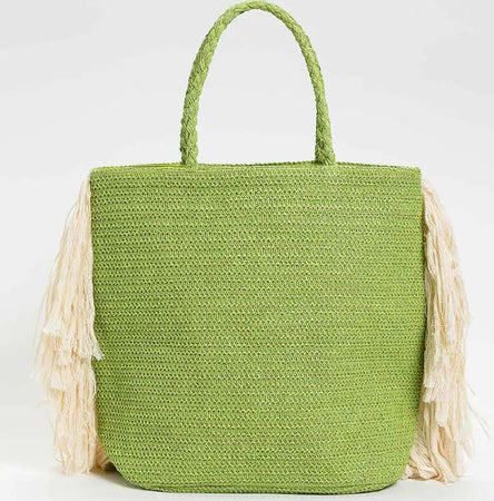 TWINSET-|-Borsa-shopping-effetto-rafia-con-frange