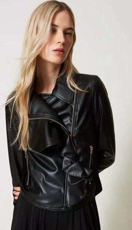 TWINSET-|-Giacca-chiodo-effetto-pelle