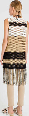 TWINSET-|-Gilet-lungo-color-block-con-frange