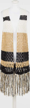 TWINSET-|-Gilet-lungo-color-block-con-frange
