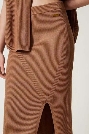 TWINSET-|-Gonna-longuette-a-costine