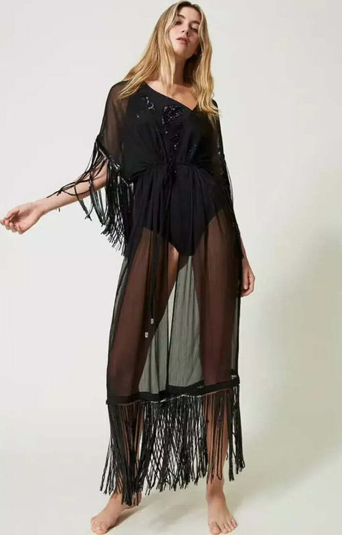 TWINSET-|-Kaftano-con-frange-di-paillettes