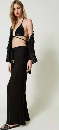 TWINSET-|-Pantaloni-a-palazzo-con-ricami-crochet