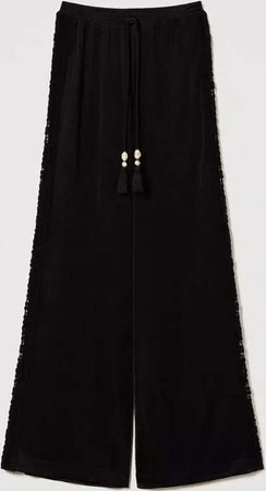 TWINSET-|-Pantaloni-a-palazzo-con-ricami-crochet