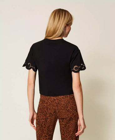T-shirt donna Twinset nera in cotone linea regular dietro