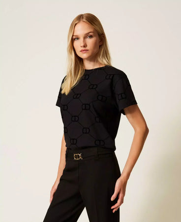 Twinset T-shirt Donna con Stampa Flock Oval T – Colore Nero