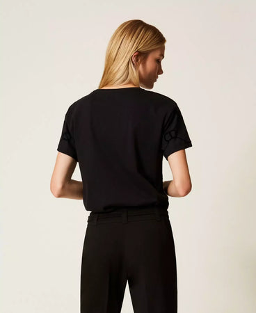 Twinset T-shirt Donna con Stampa Flock Oval T – Colore Nero